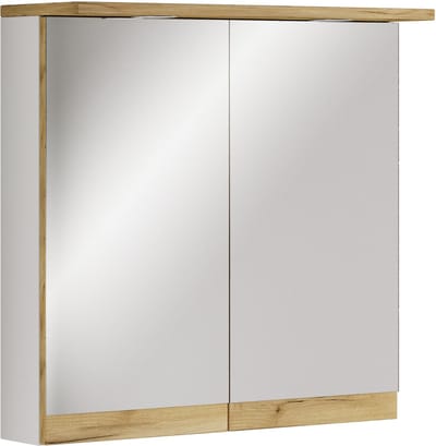 VCM Badspiegelschrank mit Beleuchtung und Steckdose – Spiegelschrank Bad mit 2 Türen und 2 Fächern – Badezimmerschrank hängend – H. 59 x B. 60 x T. 23 cm, Cosila