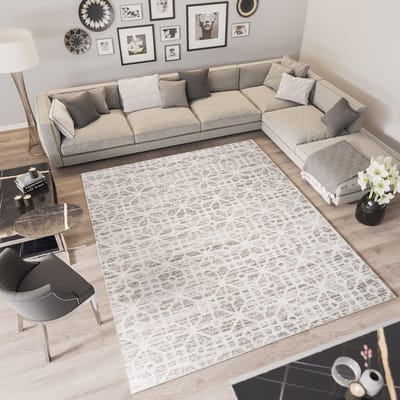 Tapiso Troya Vloerkleed Woonkamer Slaapkamer Beige Vintage Lijnen Design Eyecatcher Interieur Stijlvol Woonsfeer Modern Trendy Duurzaam Hoogwaardig Tapijt Maat - 120x170