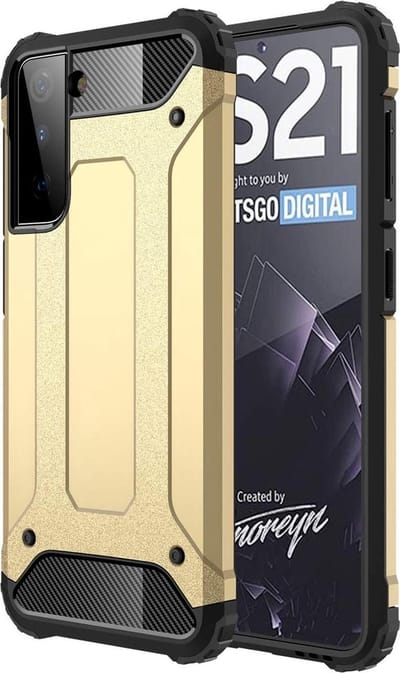 Schokbestendig Heavy Duty Hoesje Geschikt voor: Samsung Galaxy S21 Shock Proof Hybride - Back Cover - Dual Layer Armor Case - Extra Stevig - Goud