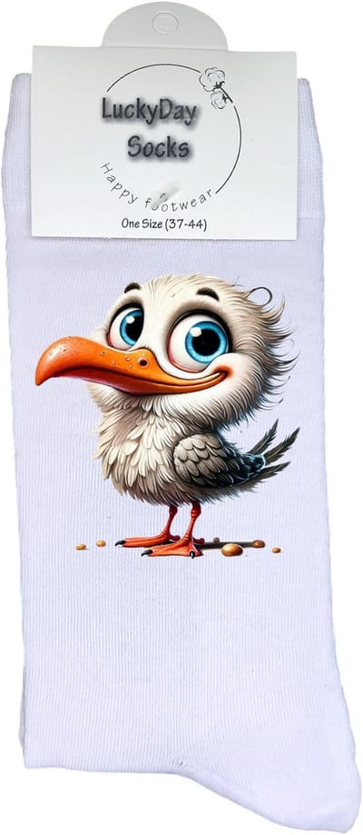 Zeemeeuw - Valentijns Cadeau - Grappige sokken - Leuke sokken - Hem Haar sokken - Vrolijke sokken - Sint cadeau - Vaderdag - Moederdag - Verjaardag cadeau - Kerst cadeau - Vogel - Dieren - Leuk Cadeau - Print sokken - Socks maken Happy - 37-44