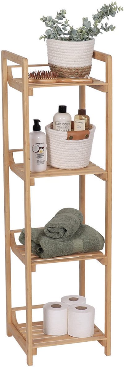 Tendance Badkamer kast met 4 planken - bamboe hout - 104 x 30 x 30 cm - opbergkast / wandkast