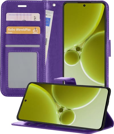 Hoesje - Met Pasjeshouder - Geschikt voor OnePlus Nord 3 - Luxe Bookcase Portemonee - Flip Case - Kunstleer Book Case - Flipcase - Book Cover - Walletcase - Portemonneehoes - Telefoonhoesjes - Paars