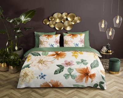 Descanso dekbedovertrek bloemen - 1 persoons 140x200/220 cm - Ecru - 100% Katoen satijn