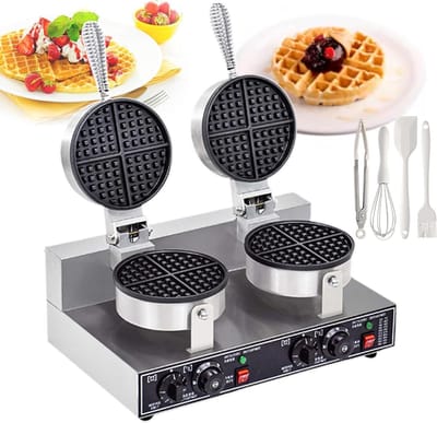 Rond Wafelijzer - Dubbelzijdig Apparaat - Wafels Bakken - Digitale Thermostaat Timer - 18 Cm Diameter - Zilverkleurig