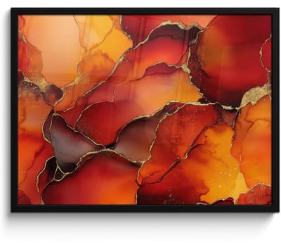 Poster in lijst - Fotolijst 70x50 cm - Posters - Rood - Marmer - Goud - Herfst kleuren - Abstract - Posterlijst zwart - Decoratie - Wanddecoratie woonkamer - Muurdecoratie slaapkamer