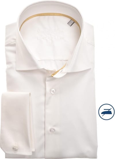 Ledub slim fit overhemd - dubbele manchet - beige twill - Strijkvrij - Boordmaat: 45 (EU maat: XXL)