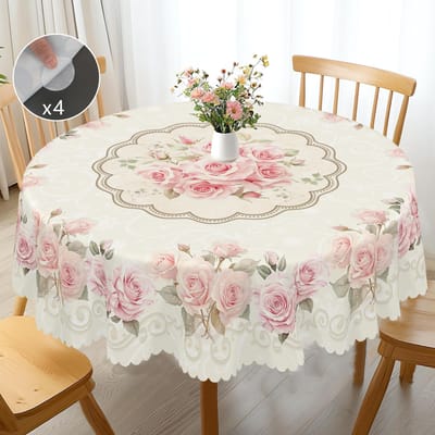 Couronne de fleurs du Jour de l'Indépendance Nappe rectangulaire imperméable Fleur étoile rouge bleue Drapeau USA Housse de table pour dîner cuisine 140x180cm