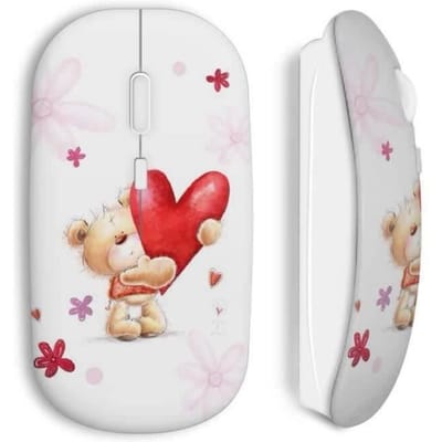 Souris sans fil - Minion - Ourson Coeur - USB wifi - Compatible Mac et PC - Blanc