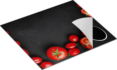 Chefcare Inductie Beschermer Tomaten op Zwarte Marmer - Groente - 60x50 cm - Afdekplaat Inductie - Kookplaat Beschermer - Inductie Mat