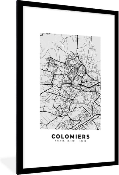 Fotolijst incl. Poster - Frankrijk - Colomiers - Stadskaart - Plattegrond - Kaart - 60x90 cm - Posterlijst