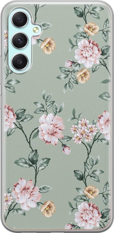 Leuke Telefoonhoesjes - Hoesje geschikt voor Samsung Galaxy A34 - Bloemetjes - Soft case - TPU - Bloemen - Groen