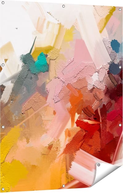 Gards Tuinposter Abstracte Kunst - Kleurrijke Olieverf - 90x120 cm - Tuindoek - Tuindecoratie - Wanddecoratie buiten - Tuinschilderij