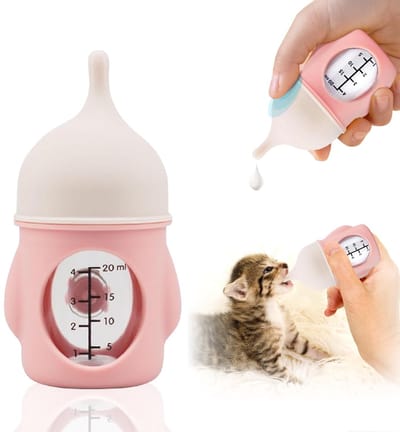 Daity Een ergonomische fles voor huisdieren, puppyfles, geschikt voor het voeden van puppy's - 20 ml fles met langzame doorstroom voor kittens/puppy's/kleine dieren, gemakkelijk schoon te maken siliconen fles (roze)