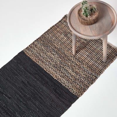 Homescapes Leren loper 66x200 cm – zwart patroon, gemaakt van gerecycled leer