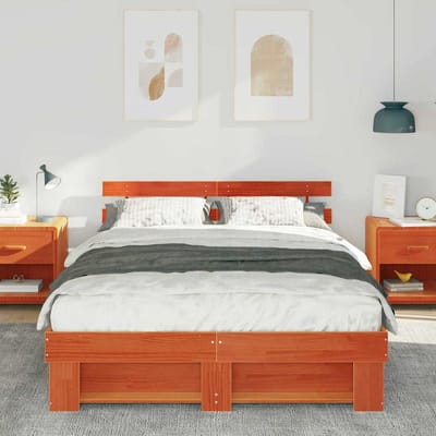 vidaXL - Bedframe - Wasbruin - 140 - x - 200 - cm - Massief - grenenhout