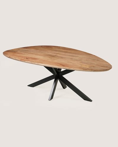 Organische Eettafel 160 cm Mangohout – Bruin – Zwart Metalen Matrix Onderstel – Elegant Chic – 3-4 Personen