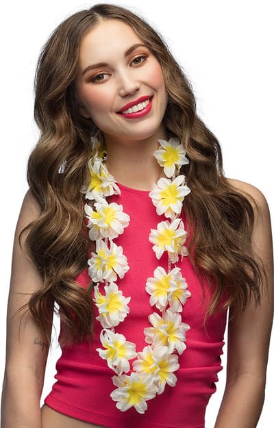 Boland - Hawaïkrans Hibiscus Wit - Volwassenen - Unisex - - Hawaii - Themafeest - Strandfeest - Carnaval