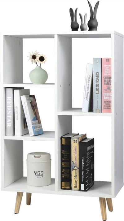 Bolt Edge Boekenkast - Wit - 5 Vakken - Op poten - Hout - Voor slaapkamer of woonkamer