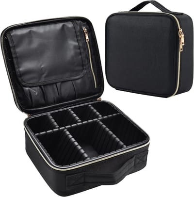 Zwarte make-uptas met opbergstructuur en handgreep - Compacte organizer voor make-up