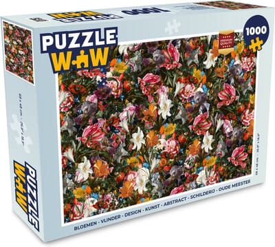 Puzzel Bloemen - Vlinder - Design - Kunst - Abstract - Schilderij - Oude meesters - Legpuzzel - Puzzel 1000 stukjes volwassenen