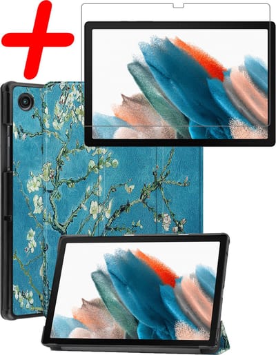 Hoesje Geschikt voor Samsung Galaxy Tab A8 - Met Screenprotector - Trifold Bookcase - Hard Cover - Hardcover Book Case - Tablet Hoes - Bloesem