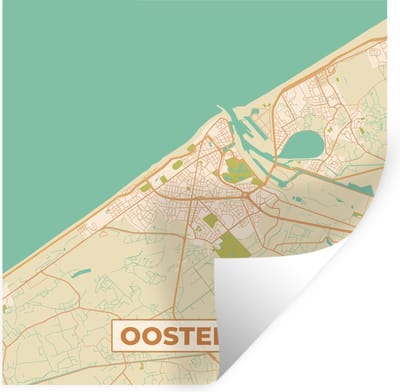 Muurstickers - Sticker Folie - Plattegrond - Stadskaart - Oostende - België - Kaart - 100x100 cm - Plakfolie - Muurstickers Kinderkamer - Zelfklevend Behang XXL - Zelfklevend behangpapier - Stickerfolie