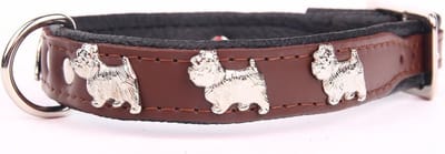 Dog's Companion Leren Halsband - Westie - Lengte: 35cm - Verstelbaar 28-34 cm x 16 mm - Bruin / Zwart
