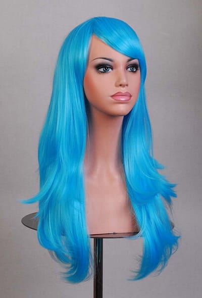 KIMU® Luxe Lange Oceaan Blauwe Pruik Zeemeermin - Turquoise Mermaid Blauw Lang Haarwerk Met Schuine Pony Festival