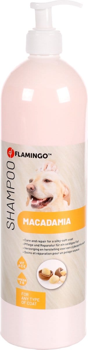 Hondenshampoo Macadamia – 1L – geschikt voor elk vachttype – herstellende en hydraterende hondenshampoo – Flamingo vachtverzorging