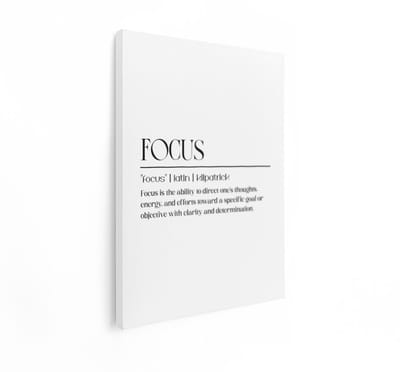 Artaza Canvas Schilderij Focus Definitie - 60x80 cm - Wanddecoratie Tekst - Muurdecoratie Quote Zwart Wit - Decoratie Motivatie Minimalistisch
