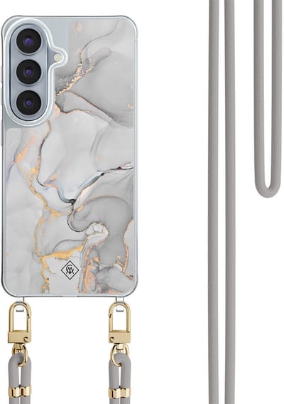 Casimoda® hoesje met grijs koord - Geschikt voor Samsung S26 - Marmer Grijs - Afneembaar koord - TPU/polycarbonaat - Grijs