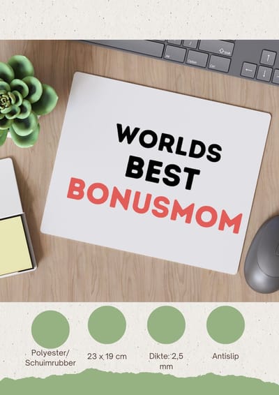Akyol - worlds best bonusmom Muismat - Mama - de beste bonusmoeder - moeder cadeautjes - moederdag - verjaardagscadeau - verjaardag - cadeau - geschenk - kado - gift - moeder artikelen - 23 bij 19 cm