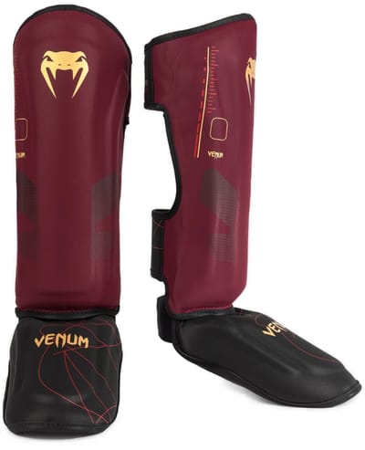 Venum Tactical XT Kickboks Scheenbeschermers Burgundy Zwart Goud - L