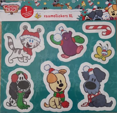 7 Kerst Raamstickers Woezel en Pip - 7 statische stickers Kerstmis