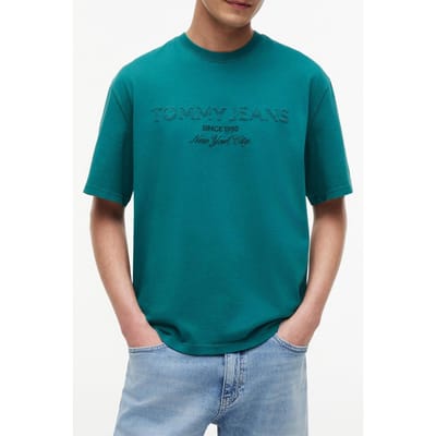 Tommy Hilfiger 90s New Classics Polar Teal Größe: S | Bedruckte T-Shirts Outlet | Herren | Cyan