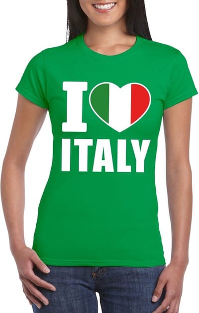 I love Italy supporters t-shirt - voor dames - groen - Italie thema - landen - kleding - korte mouwen - sport S
