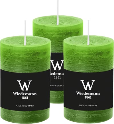 Wiedemann Cilinderkaars/stompkaars - 3x - rustieke kaars - lichtgroen - 6 x 9 cm - 30 branduren
