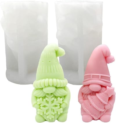 2x 3D Kerst Kabouter Kaarsvorm Siliconen - DIY Kerstkaarsen, Zeep en Hars Gieten
