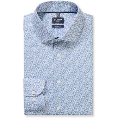 OLYMP Luxor modern fit overhemd - dobby - lichtblauw met wit dessin - Strijkvrij - Boordmaat: 45 (EU maat: XXL)