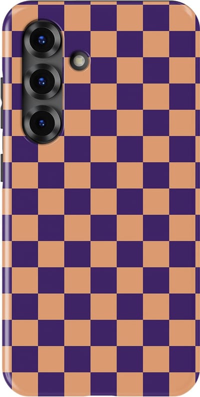 Design Hoesje Samsung Galaxy S25 FE | Geschikt Voor Mag | Tiny Squares Checkered Print | Backcover Samsung Galaxy S25 FE Pixel Peach