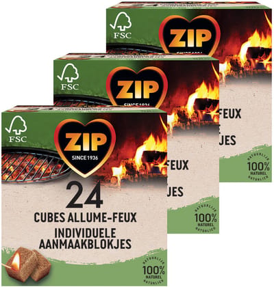 ZIP aanmaakblokjes 72 stuks - Openhaard & BBQ Blokjes - Individueel Verpakt - Aanmaakblokjes Bruin - Keramische Barbecue - Natuurlijk en Geurloos - 3 x 24 stuks
