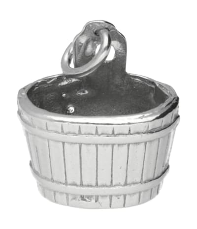Zilveren Houten emmer - waterput - sauna kettinghanger