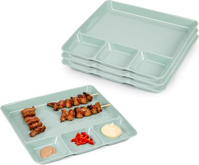 Plasticforte Gourmetborden - 4x stuks - groen - 4-vaks - kunststof - 26 x 24 cm
