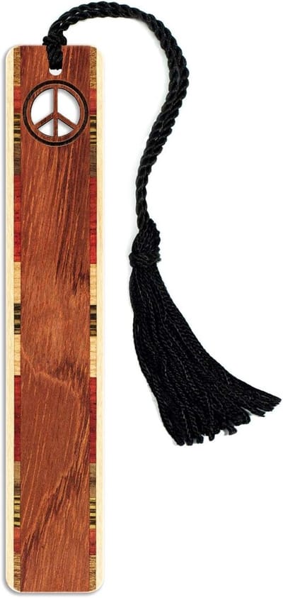 Houten Bladwijzer - Boekenlegger Vredesteken - Lezen Markeren - Handgemaakt in VS - 15.24 x 2.54 cm - Natuurlijk Hout
