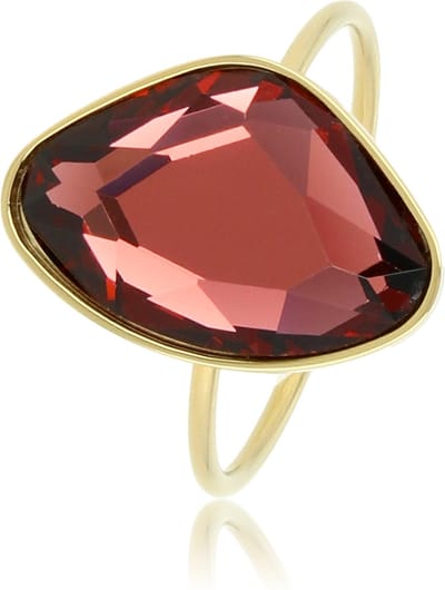 My Bendel - Creatieve Ring Goudkleurig met Bordeaux Glassteen - Goudkleurige Aanschuifring - Bordeaux Glassteen - Stainless Steel - met Luxe Cadeauverpakking | Sieraden Voor Dames | Maat 17.00 Mm / Maat 53