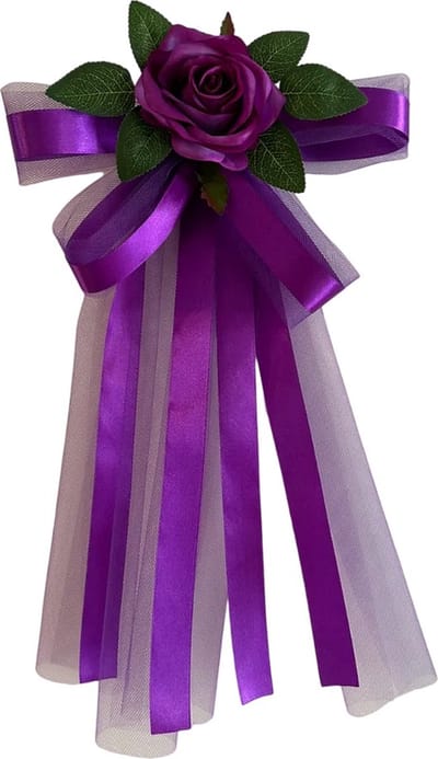 autodeco.nl SIA PAARS Handvatten Decoratie 4 stuks - Trouwauto Versiering - Paarse Rozen met Linten en Tule - Bloemen voor op de Handvatten - Versiering Handvat Auto - Autoversiering voor Volgauto's