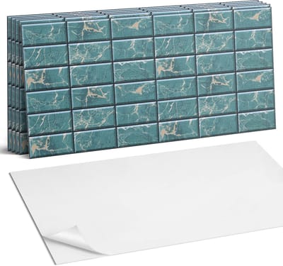 Coloray Plaktegels - Marmeren tegelpatroon Wandtegel Zelfklevend - 60 cm x 30 cm - Turkoois Plaktegels - 6 stuks - Rechthoek PVC Tegels - Plaktegels Keuken - Zelfklevende Vloertegels Badkamer - Vinyl Tegels - Zelfklevende Wandtegels