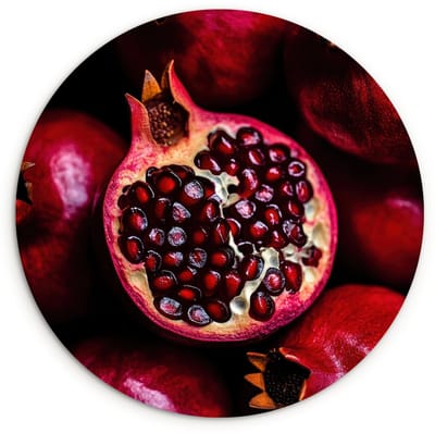 WallCircle® Wandcirkel 120x120 cm - Muurcirkel Granaatappel - Rood - Fruit - Muurdecoratie woonkamer - Wanddecoratie slaapkamer - Kamer decoratie accessoires - Ronde schilderijen XXL
