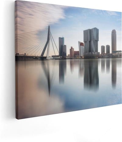 Artaza Canvas Schilderij Skyline Rotterdam - 50x40 cm - Wanddecoratie Erasmusbrug - Muurdecoratie Stad - Kamer Accessoires