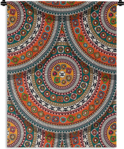 Wandkleed - Wanddoek - Cirkels - Azteken - Patronen - Zuid-Amerika - 90x120 cm - Wandtapijt